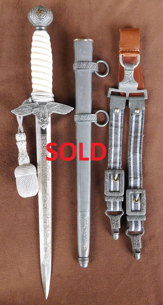 2nd Model Luftwaffe Dagger w/Ivory Grip, Double-Etched Blade, Portepee & Deluxe Hangers (#29932)